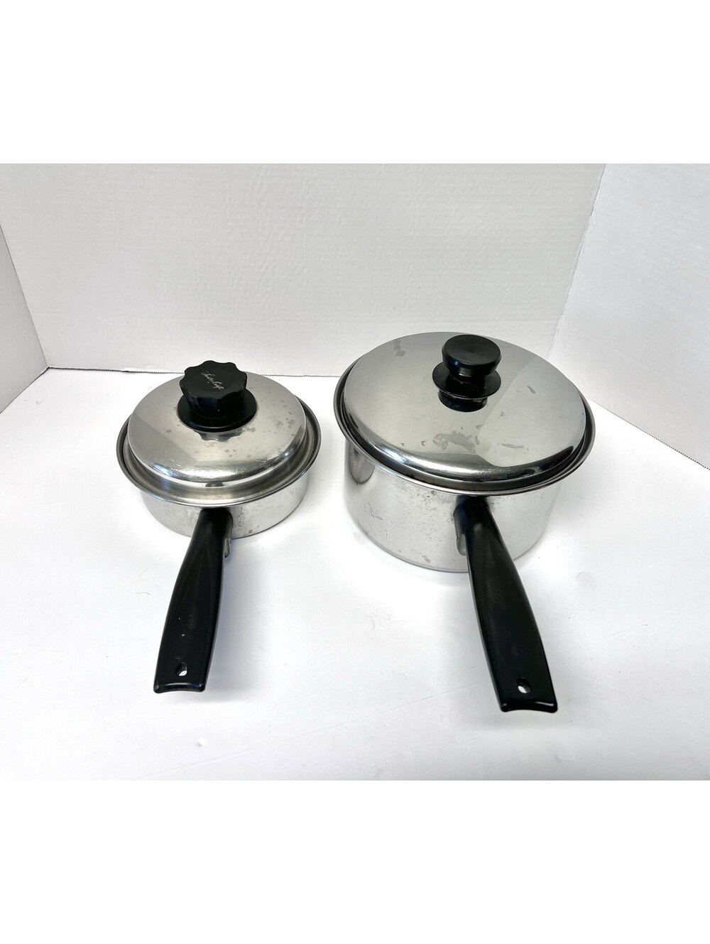 Set of 2 Vtg Lustre Craft 1 Qt & 2 Qt Multi-core Stainless Saucepan Pot w/ Lids